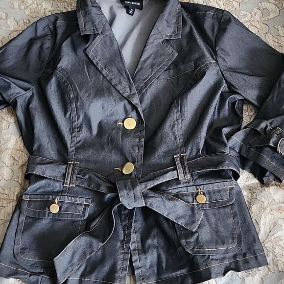 Vintage Tie Front 3/4 Sleeves Two Button Jacket With Collar Sleeve Detail Sz 14 - Picture 4 of 8